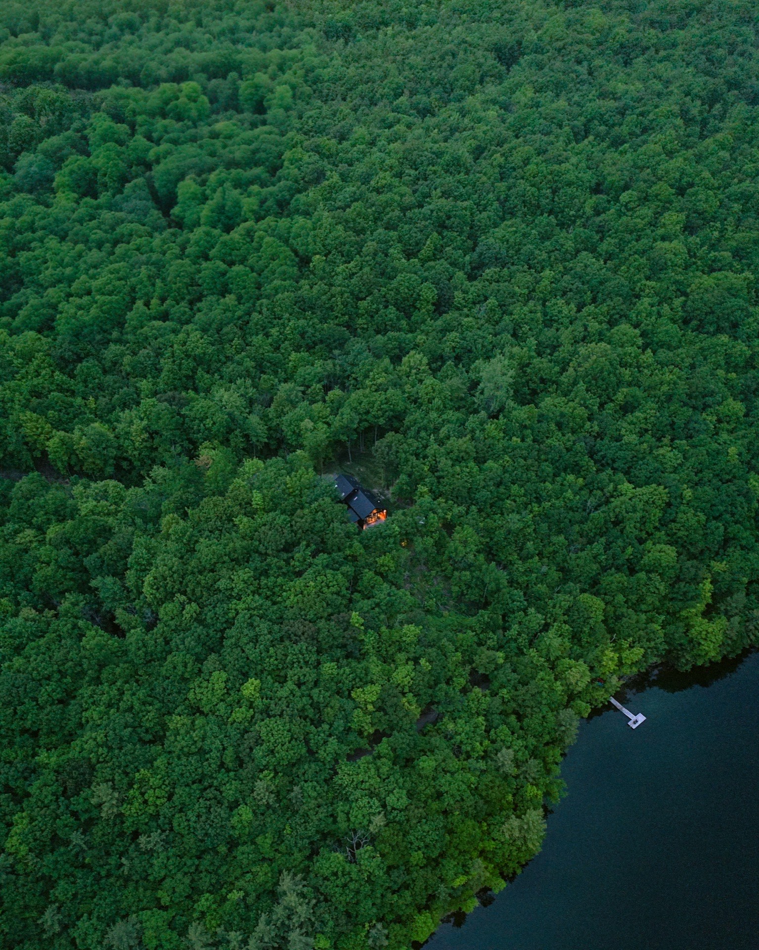 Lakefront cottage at sunset